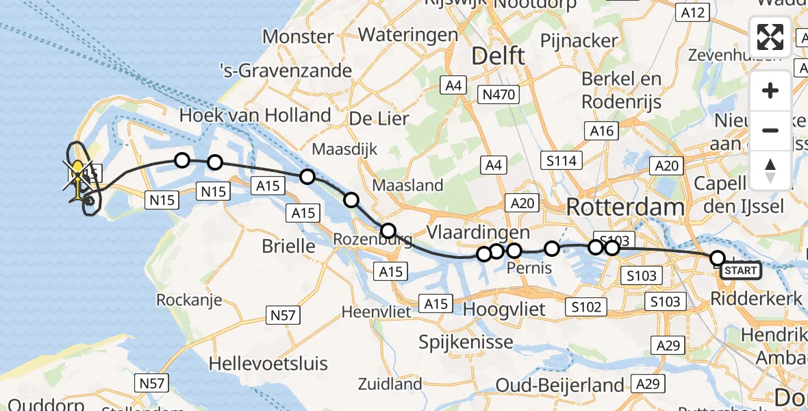 Routekaart van de vlucht: Politieheli naar Maasvlakte, Hoekse Slag