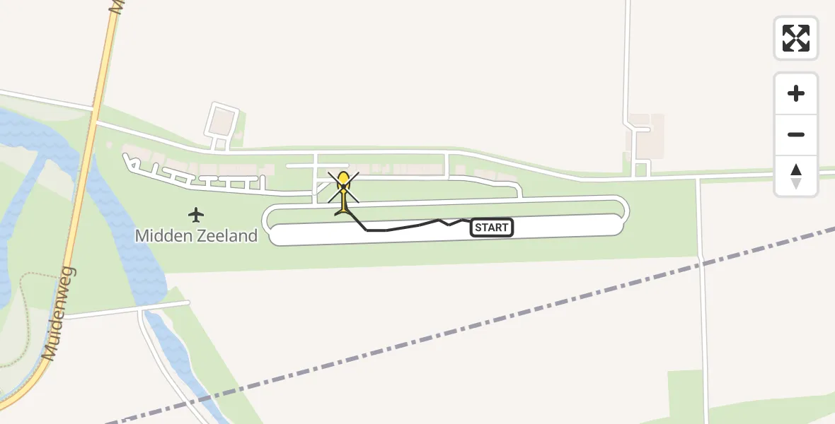 Routekaart van de vlucht: Politiehelikopter naar Vliegveld Midden-Zeeland, Calandweg