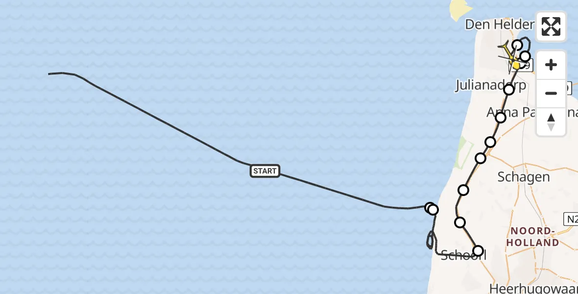 Routekaart van de vlucht: Kustwachthelikopter naar Vliegveld De Kooy, Luchthavenweg