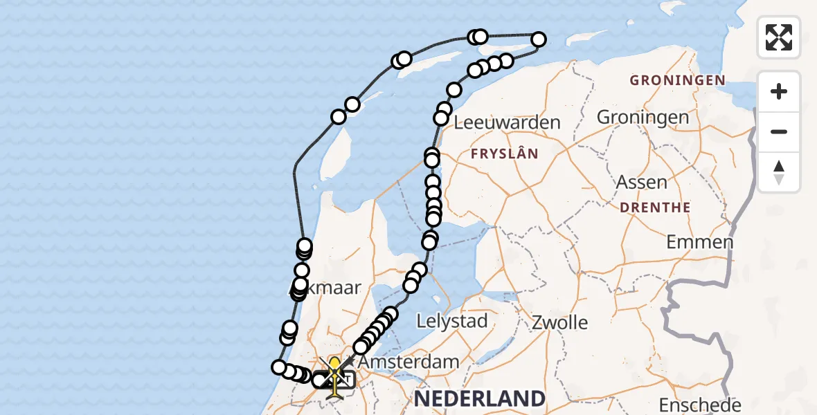 Routekaart van de vlucht: Politieheli naar Schiphol, Kraayveldstraat