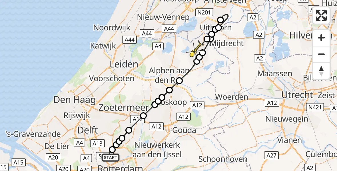 Routekaart van de vlucht: Lifeliner 2 naar Nieuwveen, Liguster