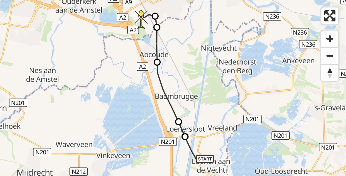 Routekaart van de vlucht: Lifeliner 1 naar Academisch Medisch Centrum (AMC), Helipad