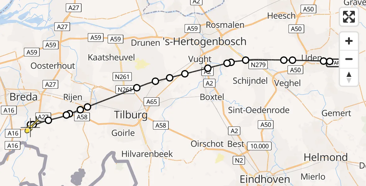 Routekaart van de vlucht: Lifeliner 3 naar Ulvenhout AC, Chaamseweg