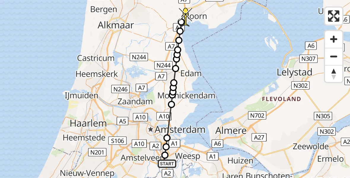 Routekaart van de vlucht: Lifeliner 1 naar Berkhout, Kleine Wijzend