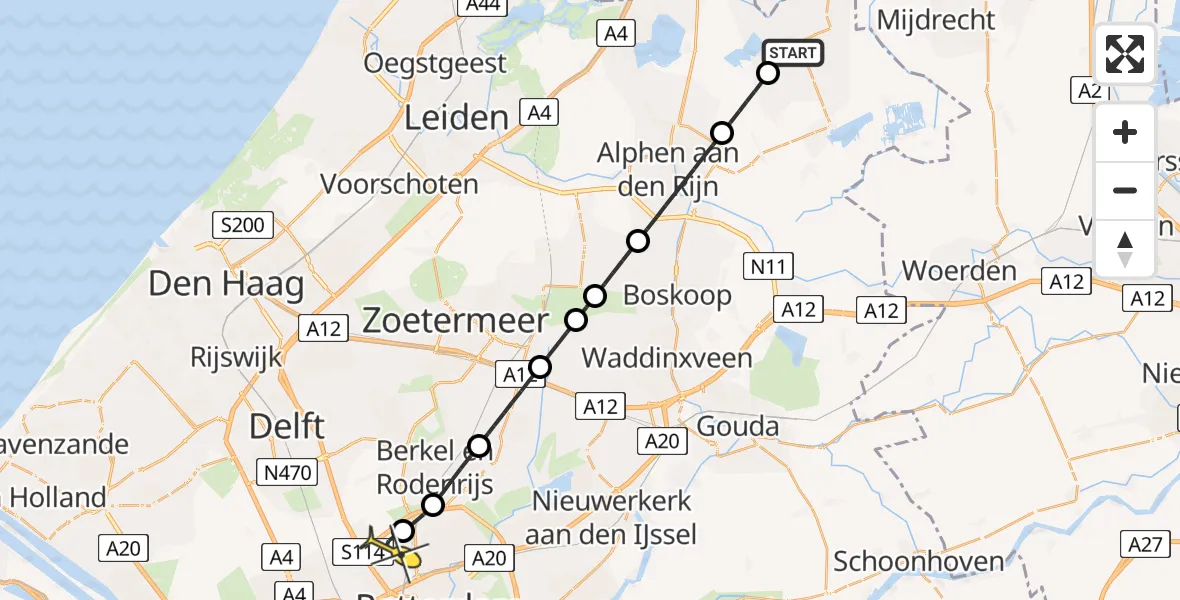 Routekaart van de vlucht: Lifeliner 2 naar Rotterdam The Hague Airport, Brandenburgbaan