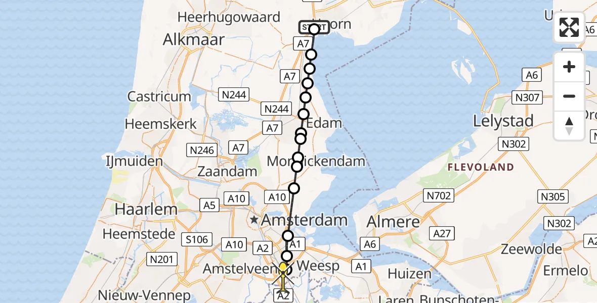 Routekaart van de vlucht: Lifeliner 1 naar Academisch Medisch Centrum (AMC), Helipad