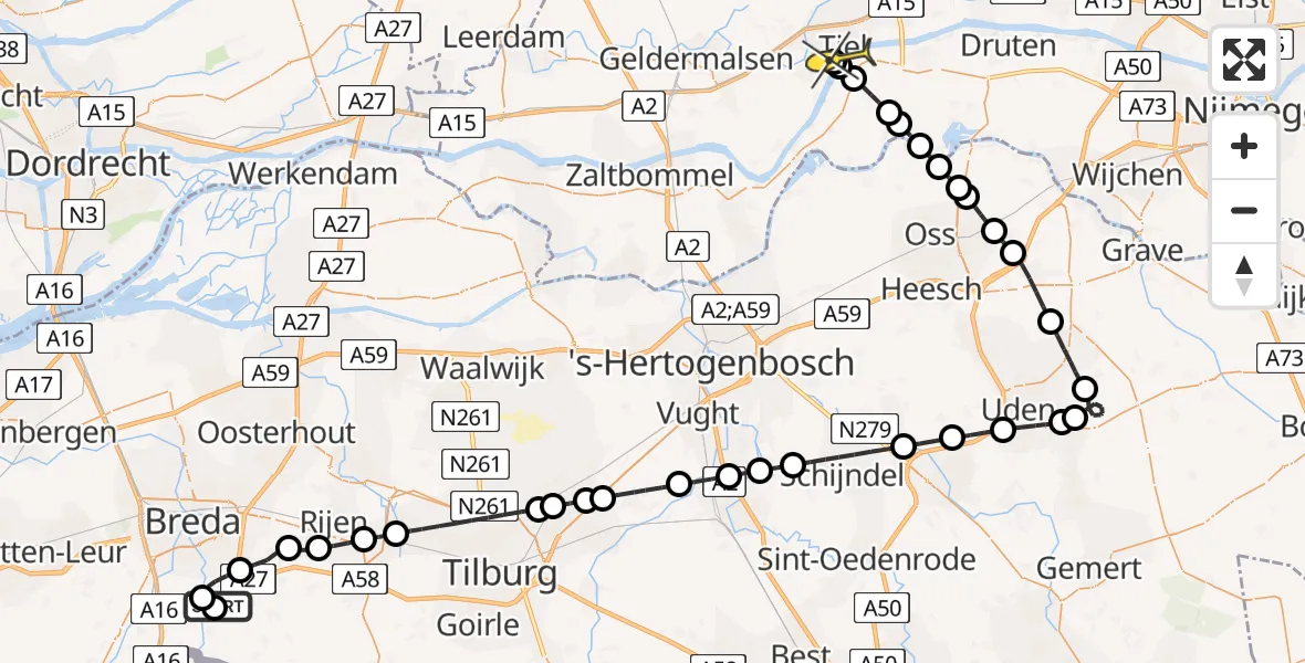 Routekaart van de vlucht: Lifeliner 3 naar Tiel, Ophemertsedijk