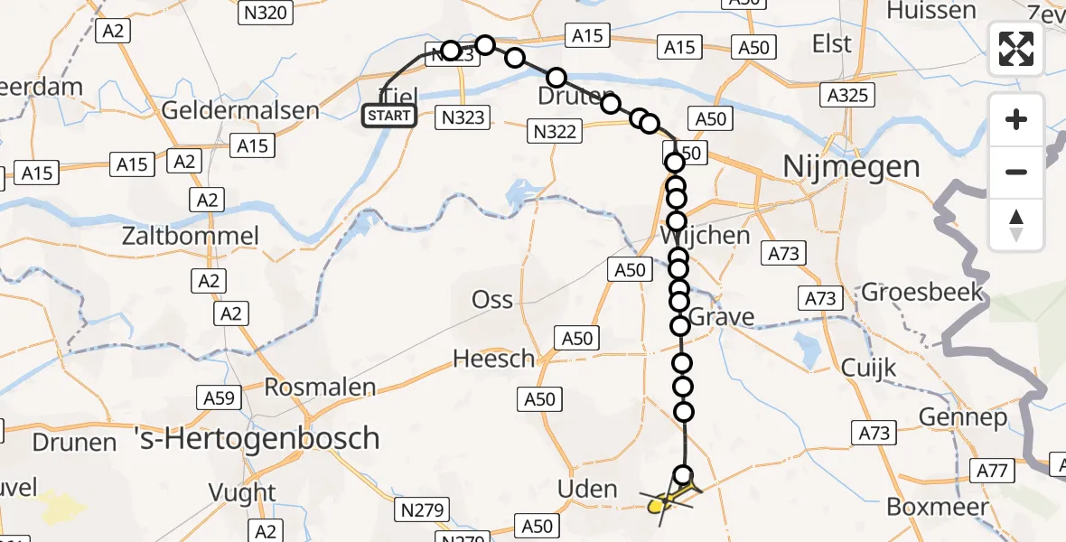 Routekaart van de vlucht: Lifeliner 3 naar Vliegbasis Volkel, Zeelandsedijk