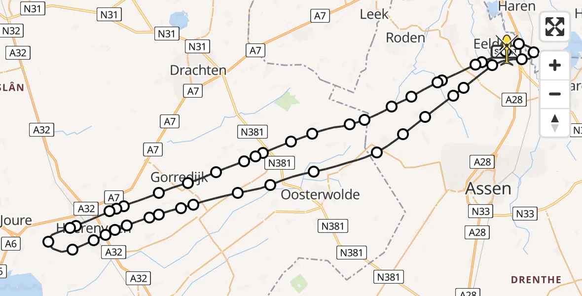 Routekaart van de vlucht: Lifeliner 4 naar Groningen Airport Eelde, Machlaan