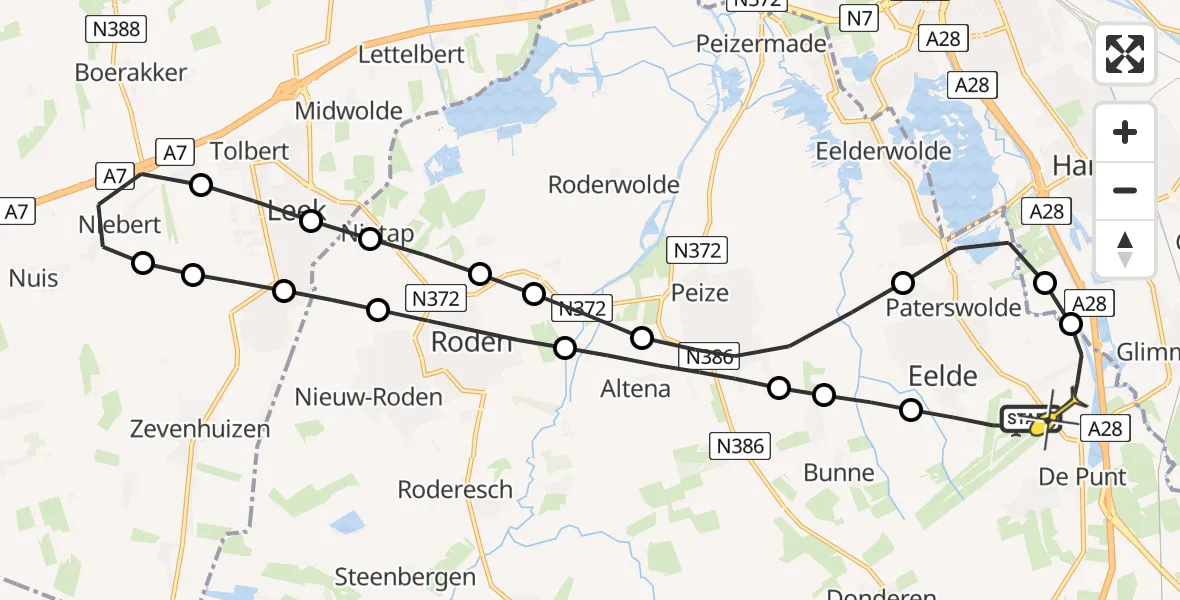 Routekaart van de vlucht: Lifeliner 4 naar Groningen Airport Eelde, Burgemeester J.G. Legroweg