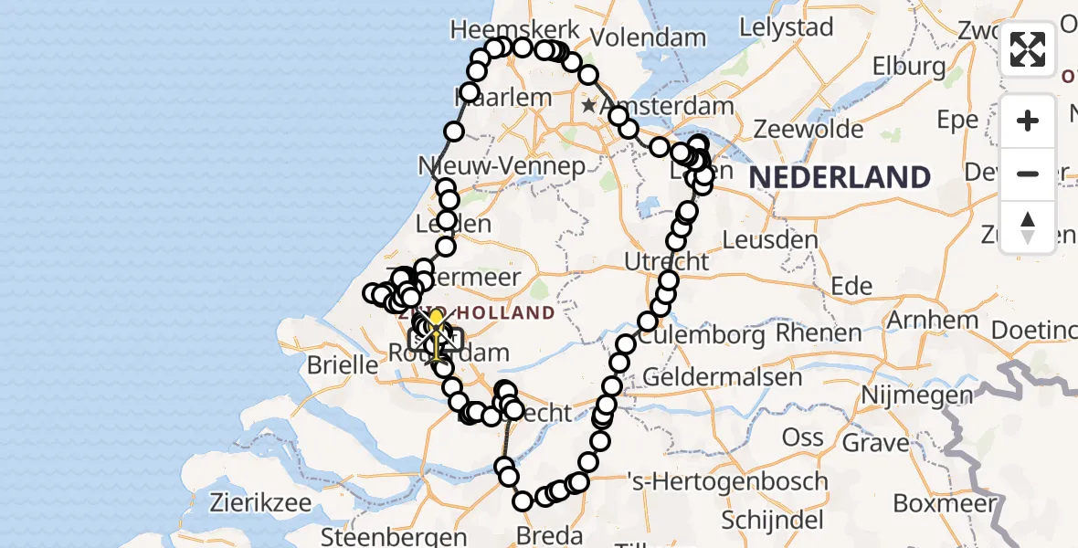 Routekaart van de vlucht: Politiehelikopter naar Rotterdam The Hague Airport, Brandenburgbaan