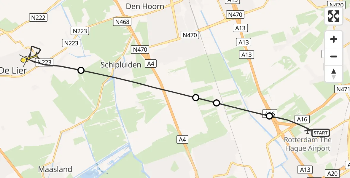 Routekaart van de vlucht: Lifeliner 2 naar De Lier, Kapellewerf