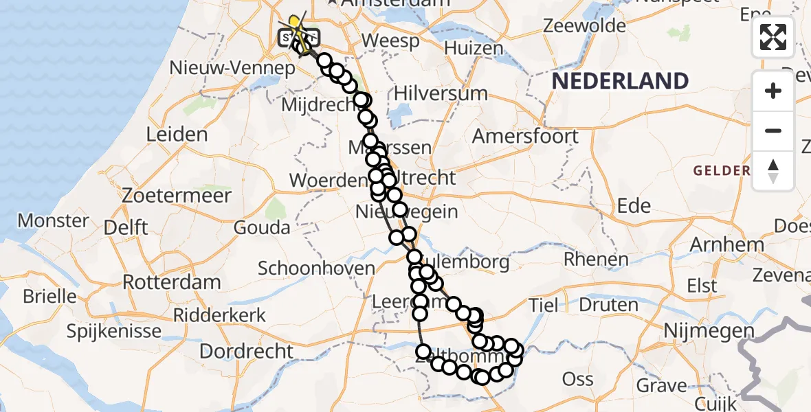 Routekaart van de vlucht: Politieheli naar Schiphol, Loevesteinse Randweg