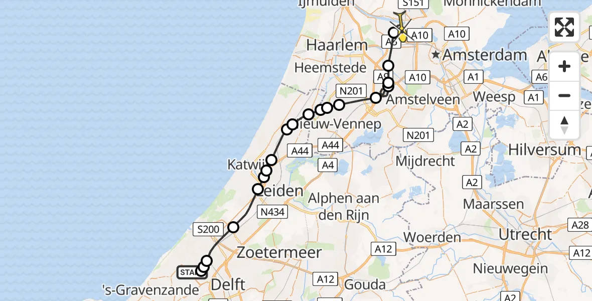 Routekaart van de vlucht: Lifeliner 1 naar Amsterdam Heliport, Capriweg