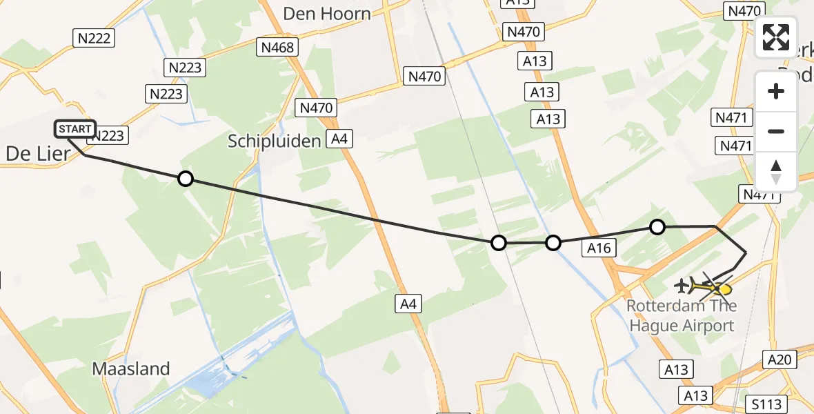 Routekaart van de vlucht: Lifeliner 2 naar Rotterdam The Hague Airport, Brandenburgbaan