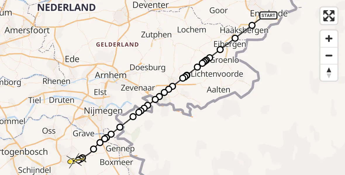 Routekaart van de vlucht: Lifeliner 3 naar Vliegbasis Volkel, Zeelandsedijk