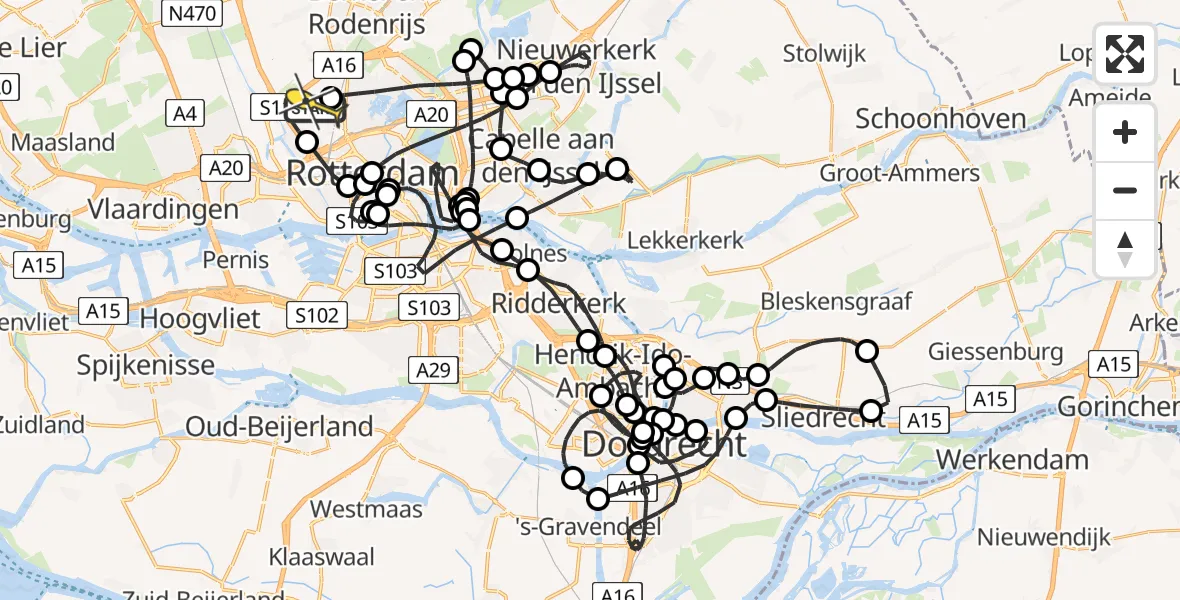 Routekaart van de vlucht: Politiehelikopter naar Rotterdam The Hague Airport, Brandenburgbaan