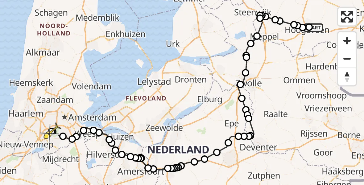 Routekaart van de vlucht: Politieheli naar Schiphol, Walaardt Sacréstraat