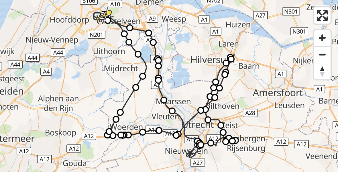 Routekaart van de vlucht: Politieheli naar Schiphol, Loevesteinse Randweg