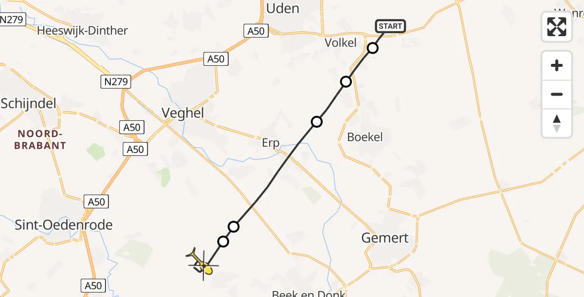 Routekaart van de vlucht: Lifeliner 3 naar Mariahout, Heidedreef