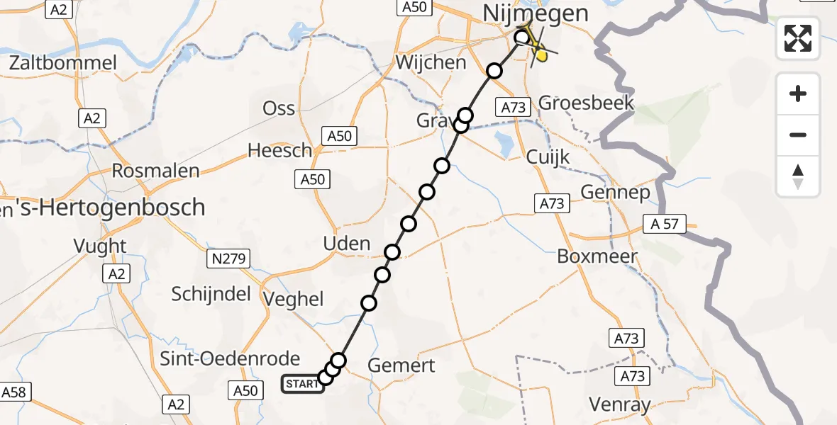 Routekaart van de vlucht: Lifeliner 3 naar Radboud Universitair Medisch Centrum, Geert Grooteplein Zuid