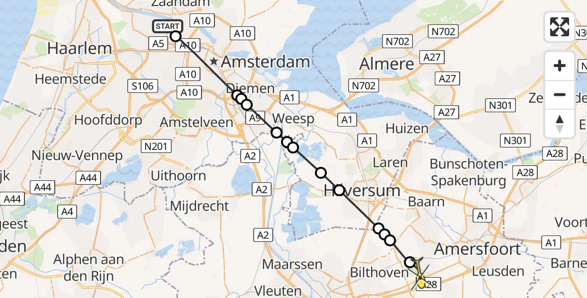 Routekaart van de vlucht: Lifeliner 1 naar Soest, Wethouder Lemmenpad