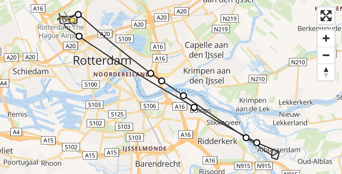 Routekaart van de vlucht: Lifeliner 2 naar Rotterdam The Hague Airport, Brandenburgbaan
