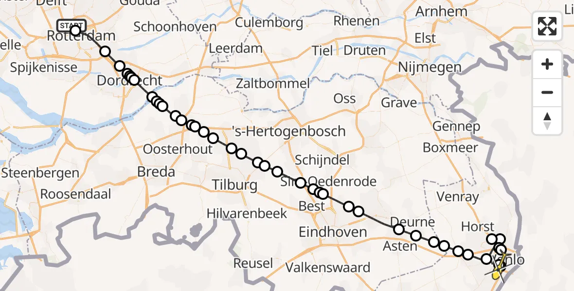 Routekaart van de vlucht: Politiehelikopter naar Venlo, Zuiderbrug