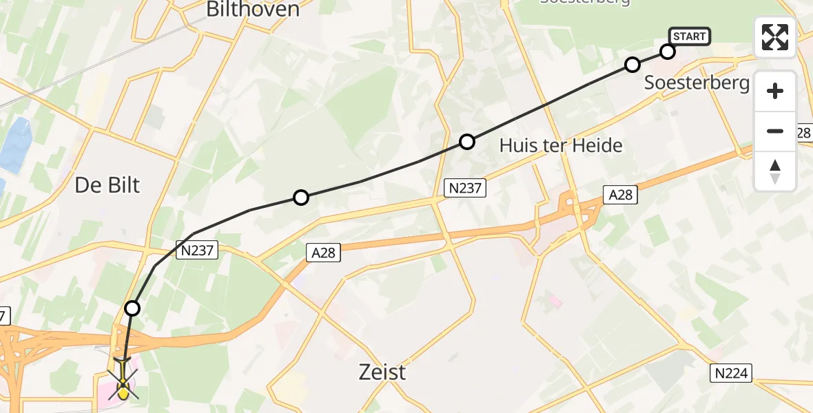 Routekaart van de vlucht: Lifeliner 1 naar Universitair Medisch Centrum Utrecht, Lundlaan