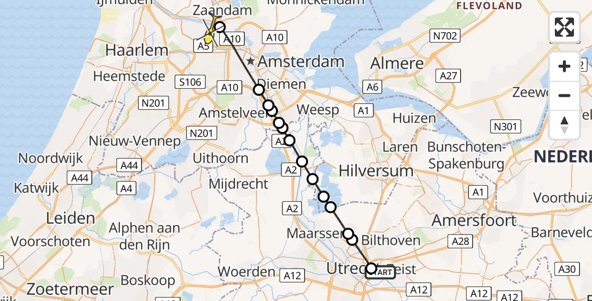 Routekaart van de vlucht: Lifeliner 1 naar Amsterdam Heliport, Capriweg
