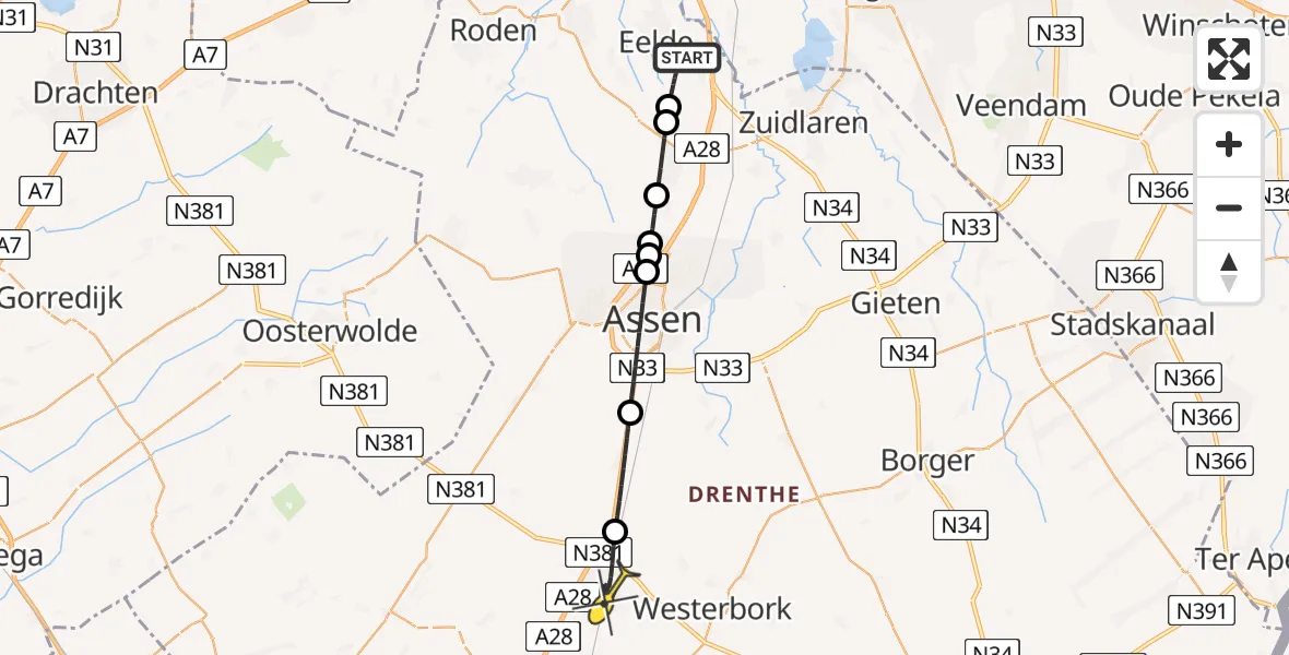 Routekaart van de vlucht: Lifeliner 4 naar Beilen, Mullingsweg