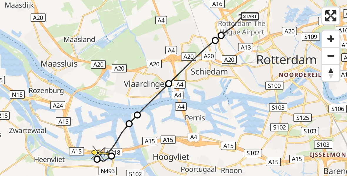 Routekaart van de vlucht: Lifeliner 2 naar Botlek, Vliegveldweg