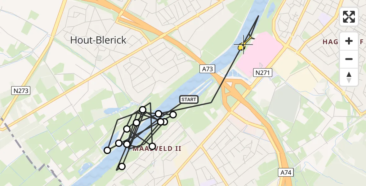 Routekaart van de vlucht: Politieheli naar Venlo, Vikingpad