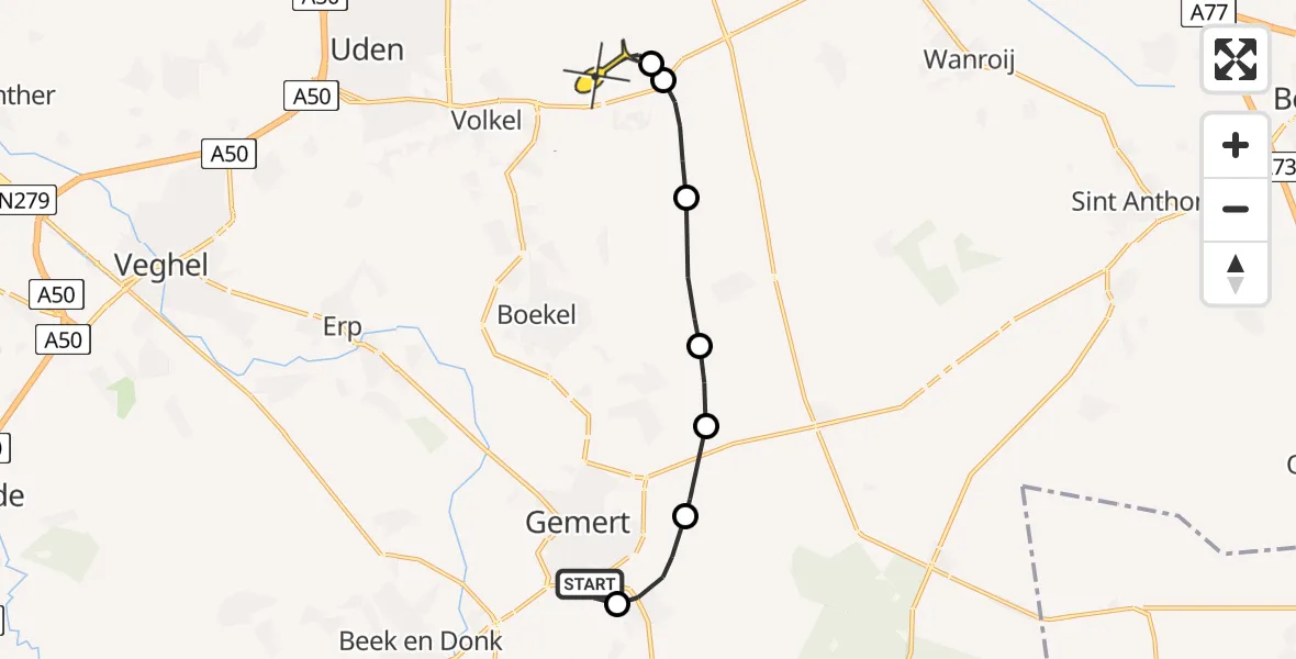 Routekaart van de vlucht: Lifeliner 3 naar Vliegbasis Volkel, Zeelandsedijk