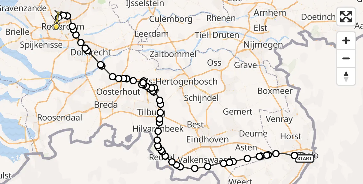 Routekaart van de vlucht: Politieheli naar Rotterdam The Hague Airport, Brandenburgbaan