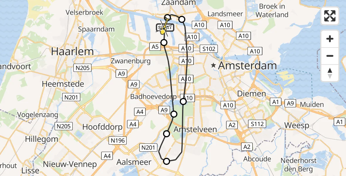 Routekaart van de vlucht: Lifeliner 1 naar Amsterdam Heliport, Capriweg