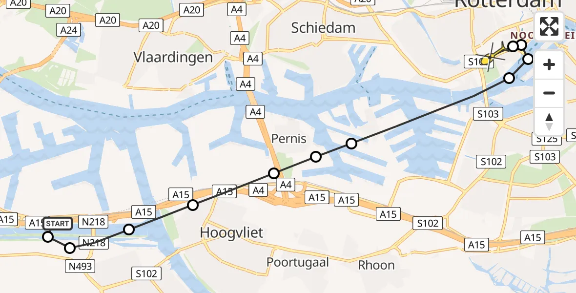 Routekaart van de vlucht: Lifeliner 2 naar Erasmus MC, Westzeedijk