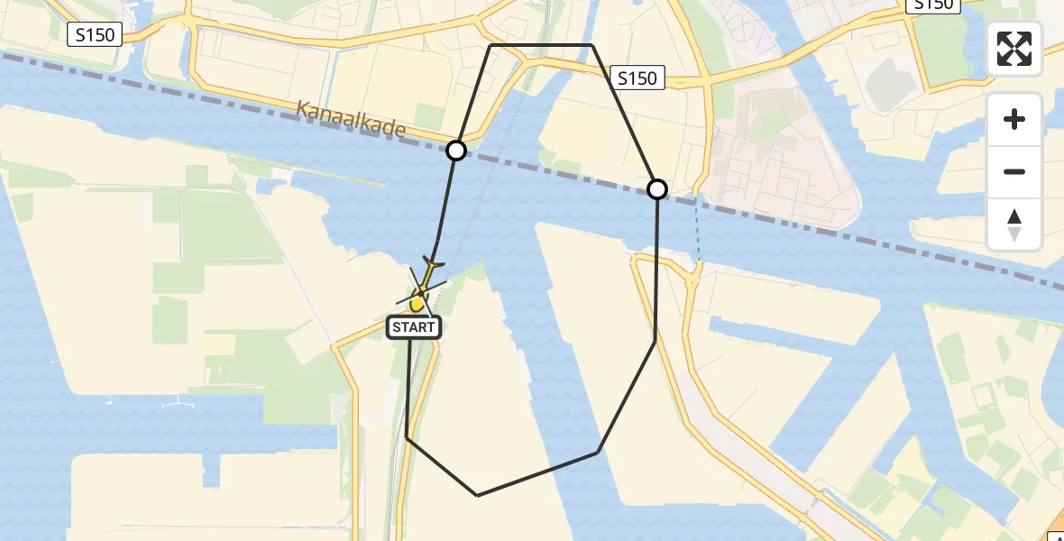 Routekaart van de vlucht: Lifeliner 1 naar Amsterdam Heliport, Capriweg