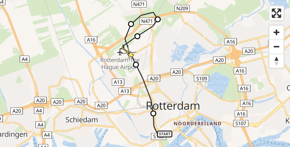 Routekaart van de vlucht: Lifeliner 2 naar Rotterdam The Hague Airport, Brandenburgbaan