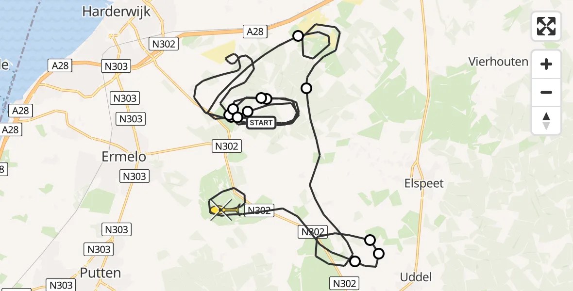 Routekaart van de vlucht: Politiehelikopter naar Ermelo, Postweg