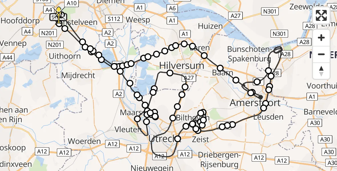 Routekaart van de vlucht: Politieheli naar Schiphol, Loevesteinse Randweg