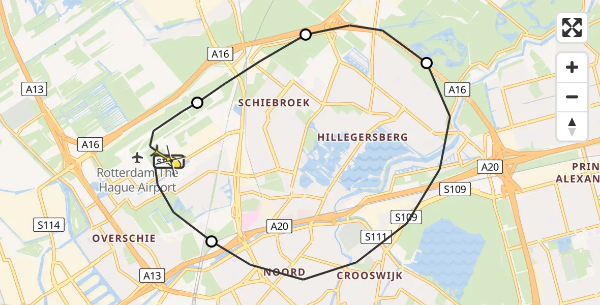 Routekaart van de vlucht: Lifeliner 2 naar Rotterdam The Hague Airport, Brandenburgbaan