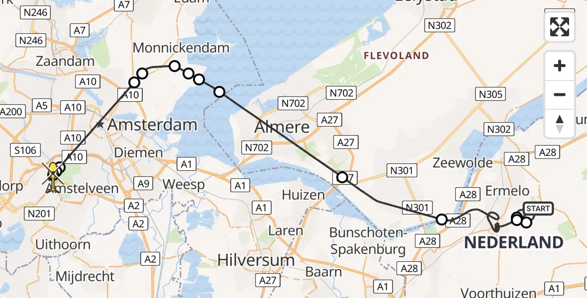 Routekaart van de vlucht: Politieheli naar Schiphol, Thermiekstraat
