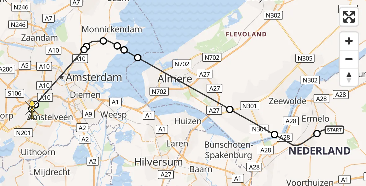 Routekaart van de vlucht: Politiehelikopter naar Schiphol, Walaardt Sacréstraat