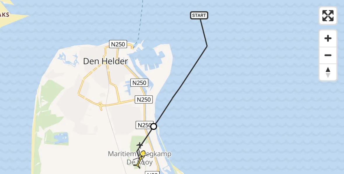 Routekaart van de vlucht: Kustwachthelikopter naar Vliegveld De Kooy, Luchthavenweg