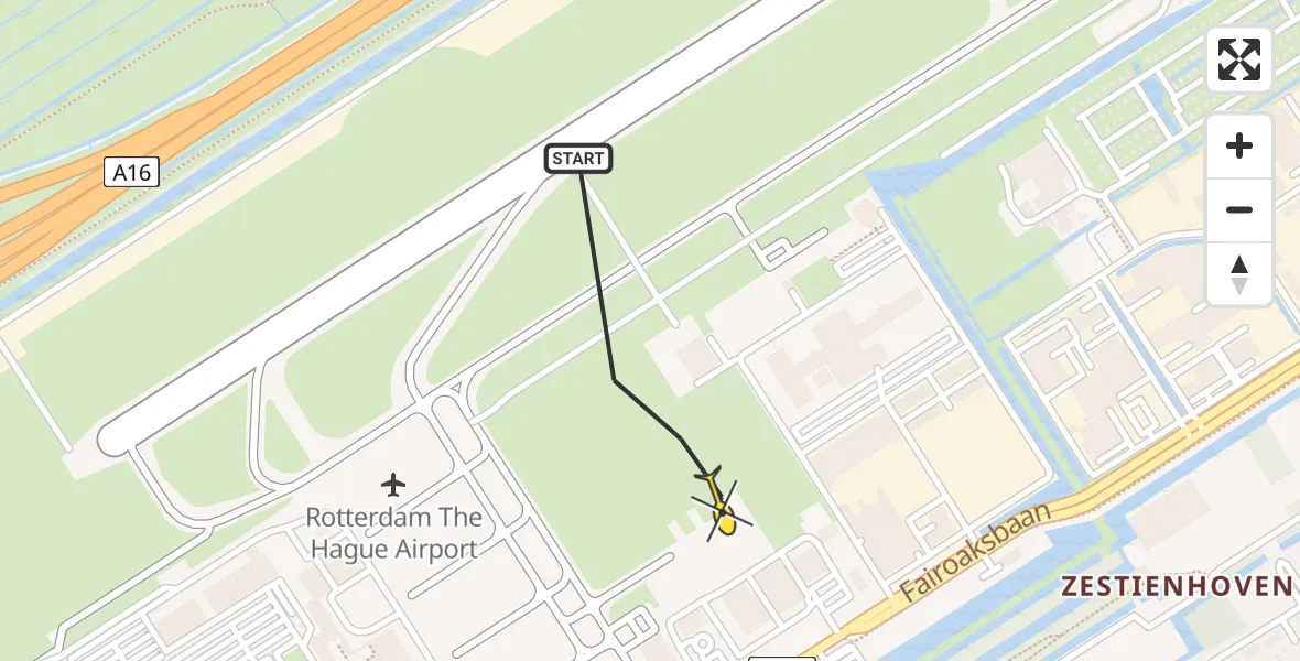 Routekaart van de vlucht: Politieheli naar Rotterdam The Hague Airport, Fairoaksbaan