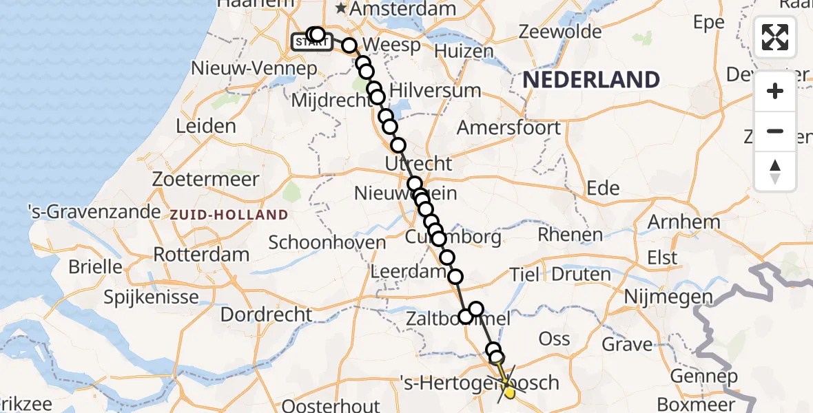 Routekaart van de vlucht: Politieheli naar Berlicum, Wambergse Beek