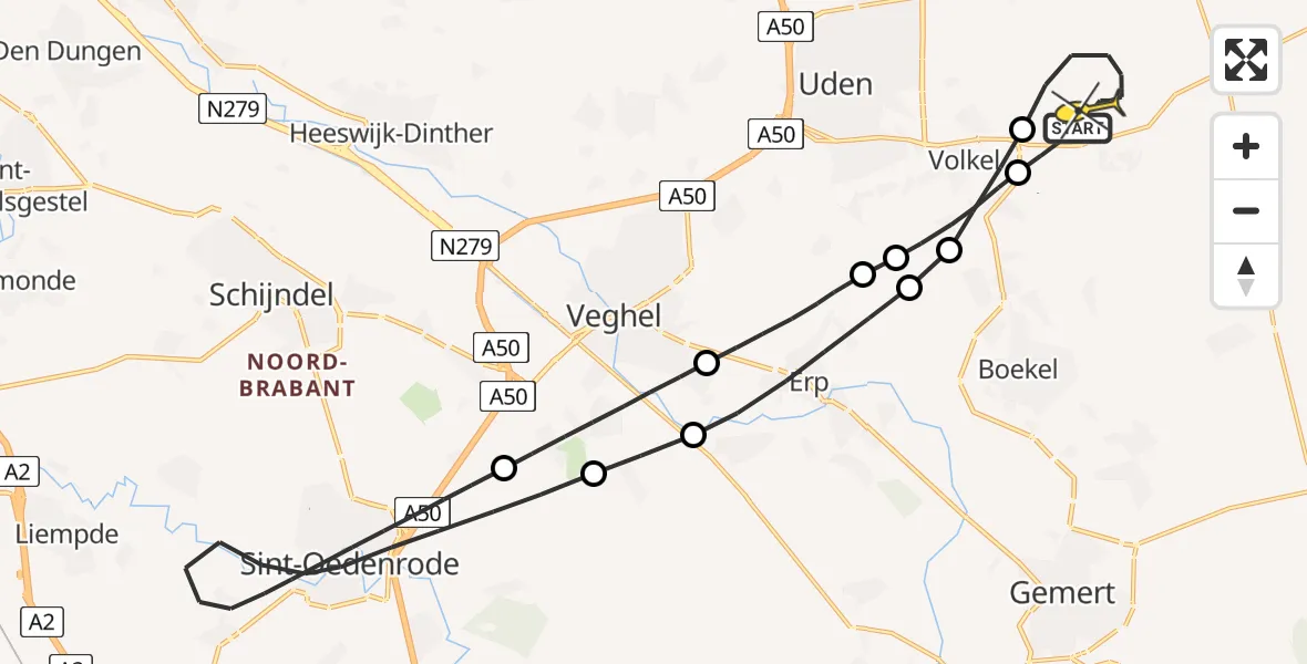 Routekaart van de vlucht: Lifeliner 3 naar Vliegbasis Volkel, Zeelandsedijk