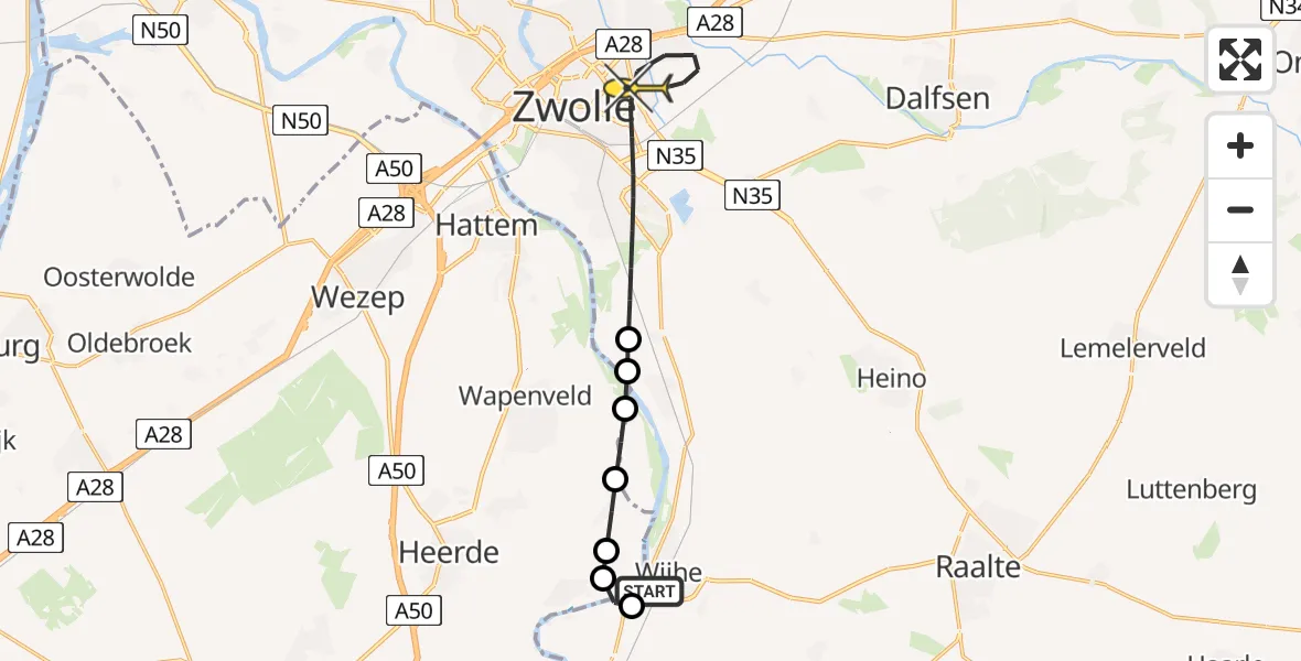 Routekaart van de vlucht: Lifeliner 4 naar Zwolle, Dokter van Heesweg