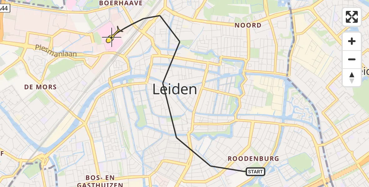 Routekaart van de vlucht: Lifeliner 2 naar Leiden, Albinusdreef